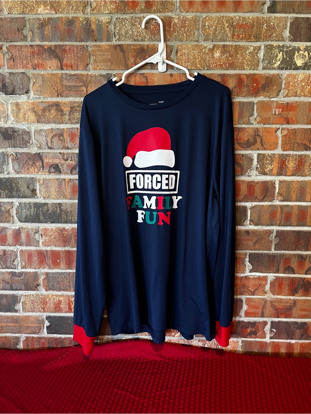 Family Time Men’s Blue Christmas Santa hat  "FORCED FAMILY FUN" Size:XL shirt